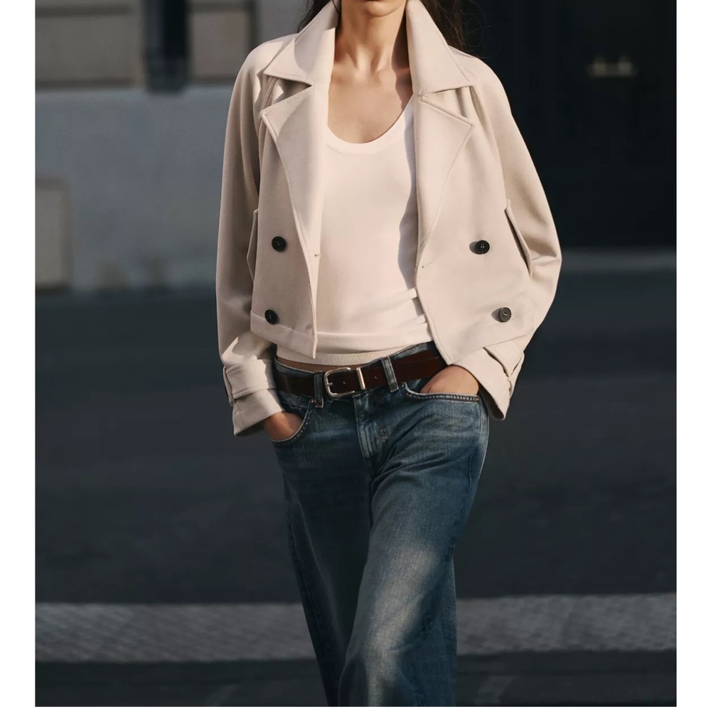 Zara Cream Trench Coat with Notched Lapel